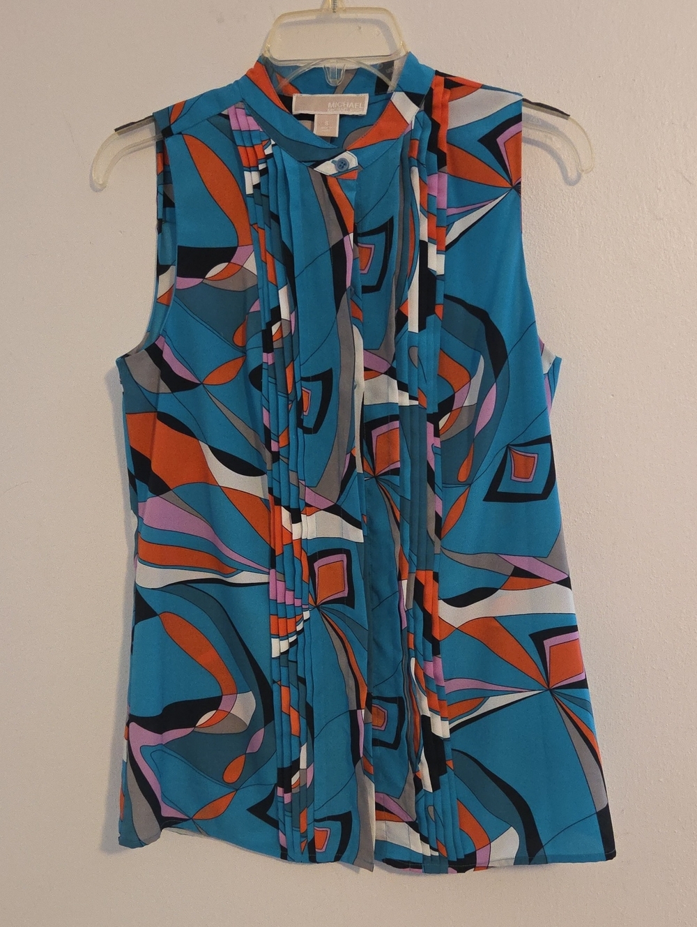 EUC Michael Kors Bright Teal Sleeveless Printed Blouse - Abstract Pattern